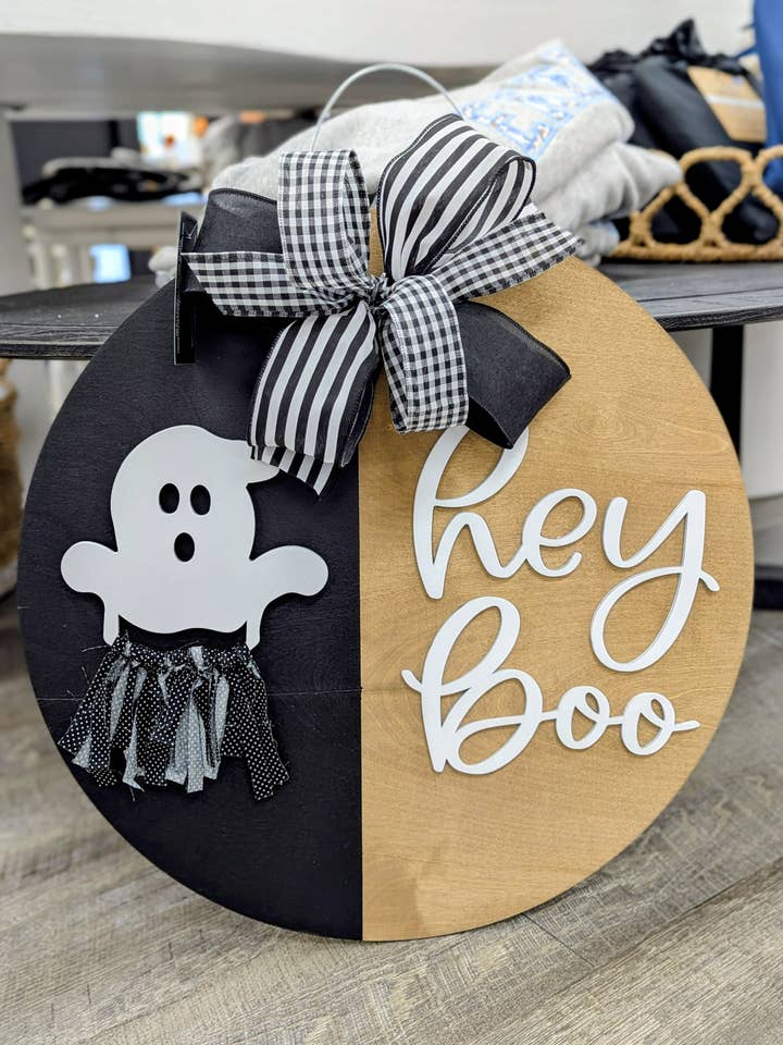 Hey Boo Ghost Door Hanger for wholesale by Pocketful of Posies