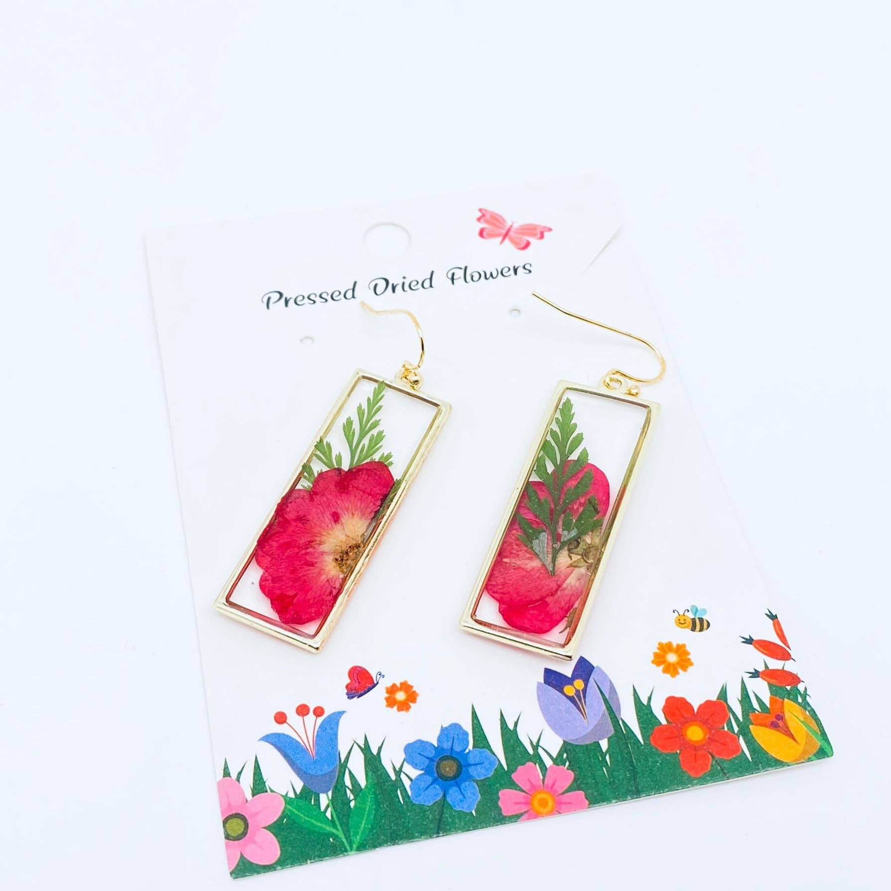 Mio Queena - Wholesale Dangle Earrings - Rose & Ferns Genuine Dried Flowers Rectangular Earrings -PDF2