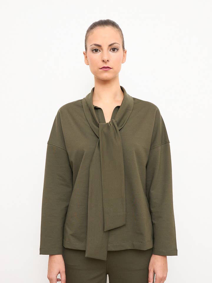 DARK GREEN TIED BLOUSE for wholesale by Cottyfish