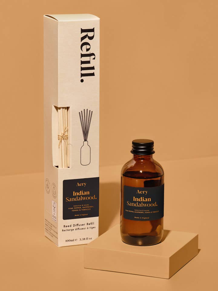 Indisk Sandeltræ Amber Duftspreder Refill for engroshandel hos Aery Living