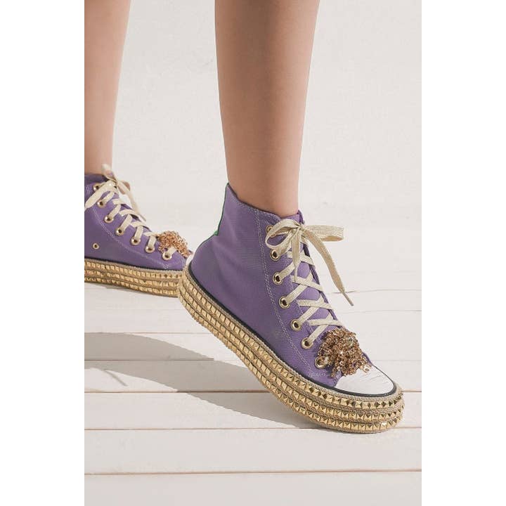 Purple ASH-01-P Studded Hi Top Sneaker for wholesale on Faire