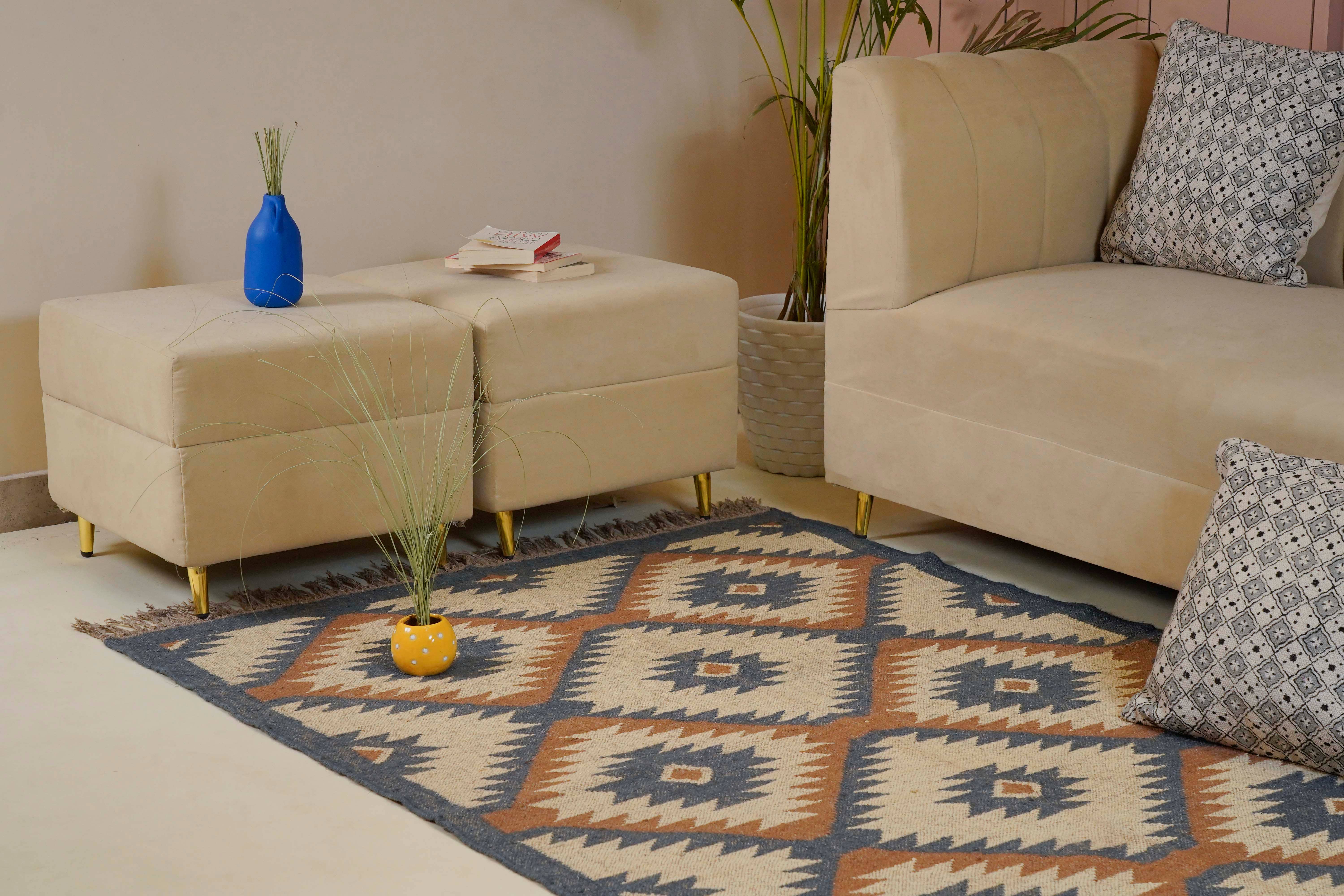 Chouhan Rugs - Wholesale Vloerkleed - Geometrische Kilim jute tapijten Meer kleurige wol jute dhurrie6