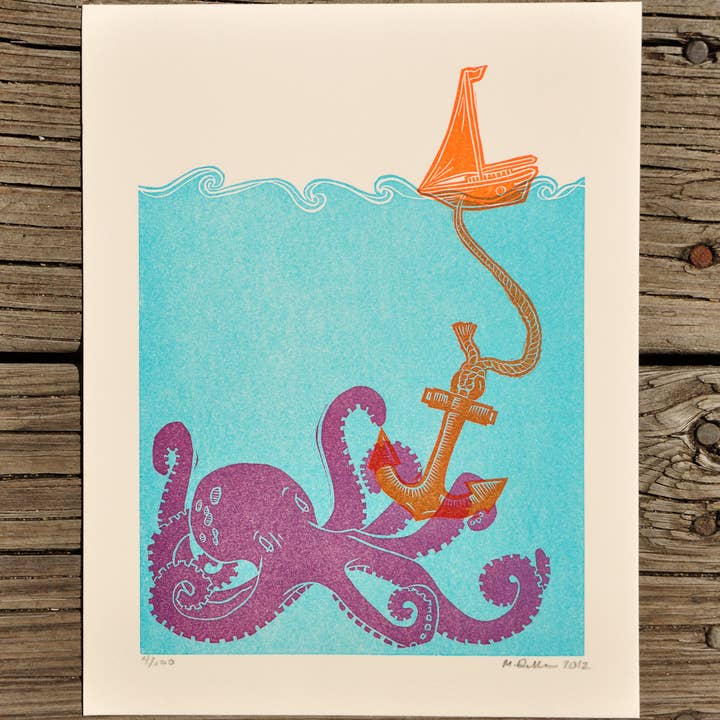 Gravure Nautique en Linogravure pour la vente par Two Tone Press