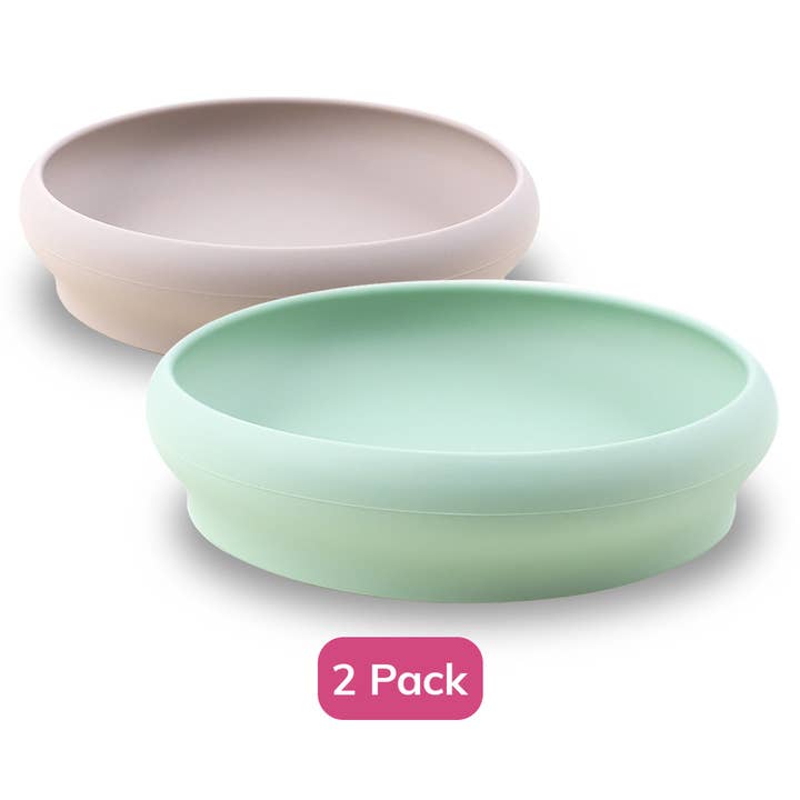 Plastfri tallerken i silikone (grøn/beige - 2 stk.) for engroshandel hos Naomi