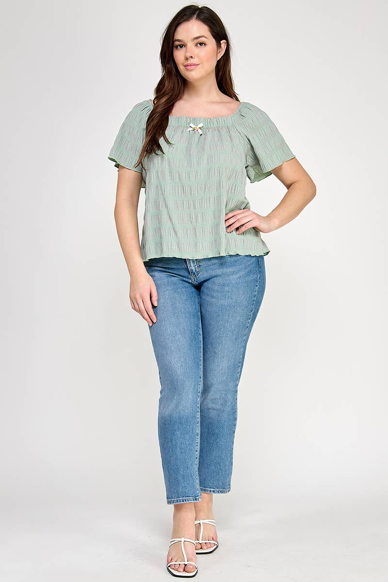 Haute Fox Plus Size & Contemporary - Vente Chemisier – femme - Haut à manches courtes grande taille avec petit nœud - JK18736-T3