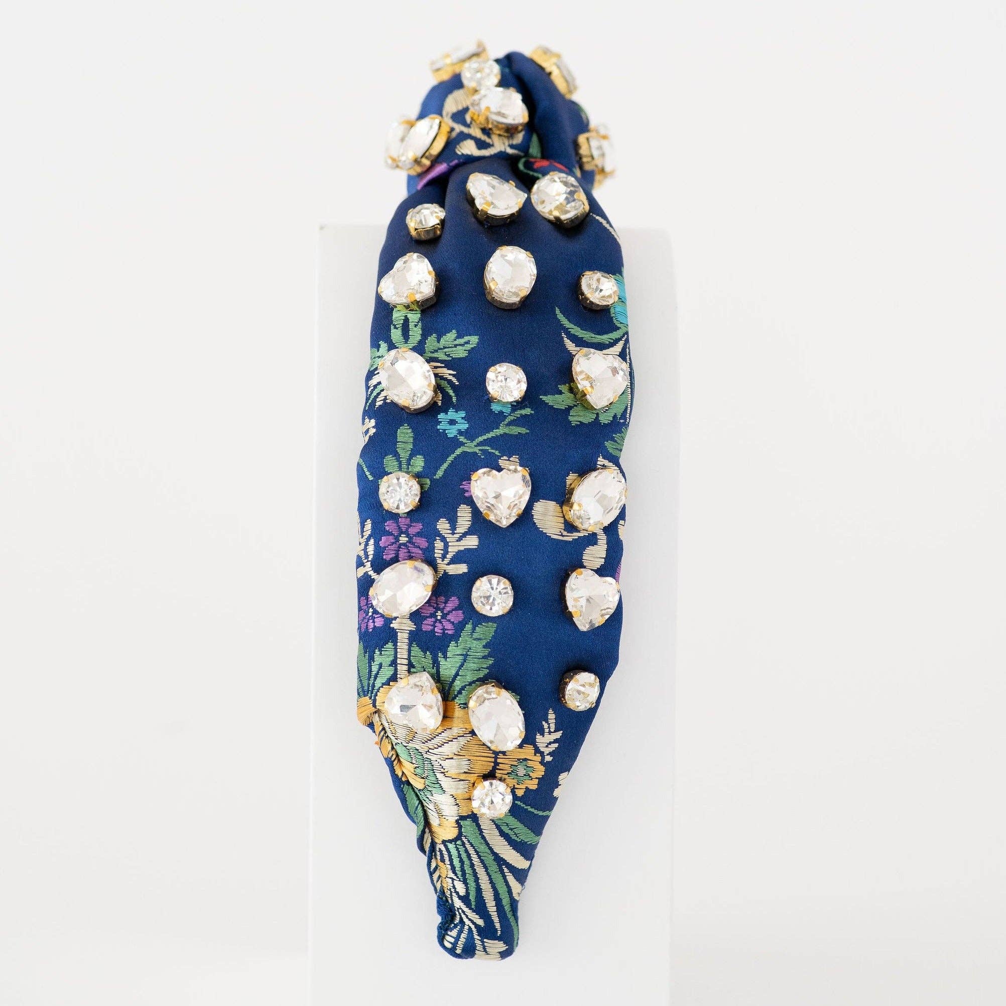 La Bella - Wholesale Fashion Headband - Women's - Morning Glory Blue Jeweled Floral Silk Headband2