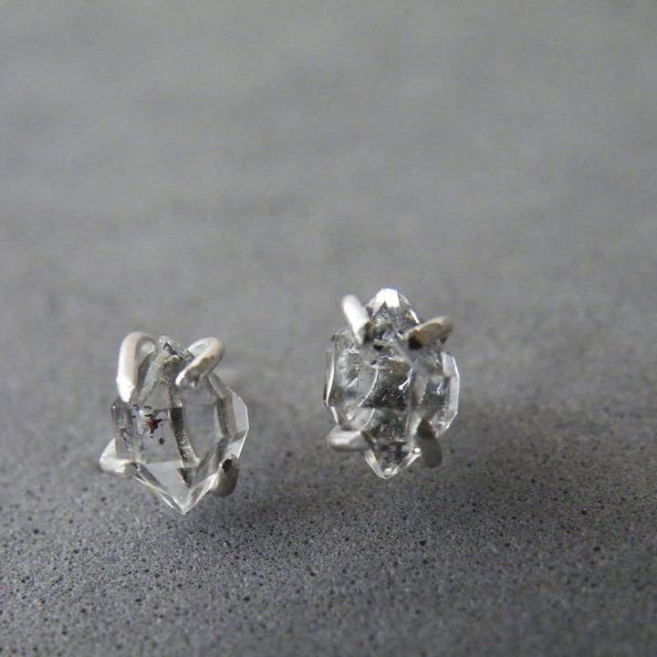 Clous d'oreilles Herkimer Diamonds en argent sterling pour la vente par SteamyLab