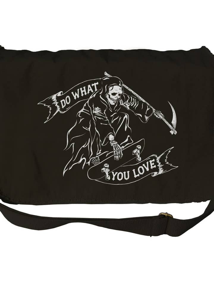 Do What You Love Grim Reaper Messenger Bag for wholesale by Boredwalk