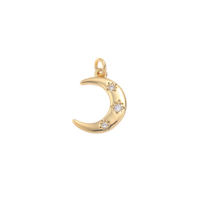 18k Gold Crescent Moon Pendant with CZ Bezel Stones CPG1603 for wholesale by Jewel Pledge