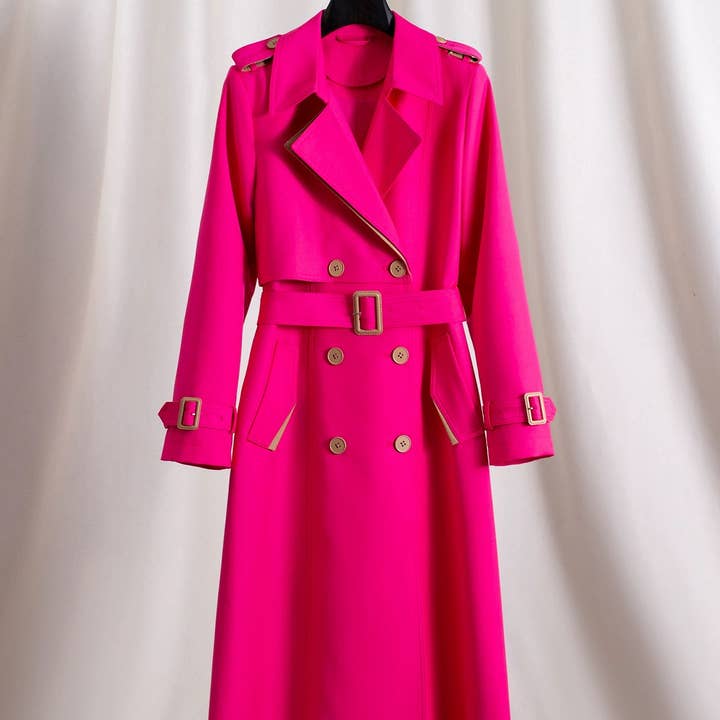 CT179Y Elegant Belted Double-Breasted Mid-Length Trench Coat for wholesale by Productseeker