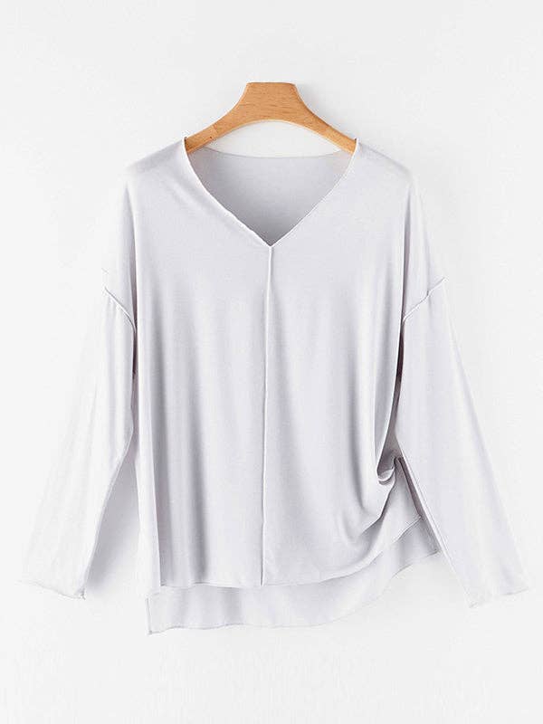 VividLux – wholesale Sleepwear set – Women's – Casual High-Low Solid Color V-Neck Pajama Set5