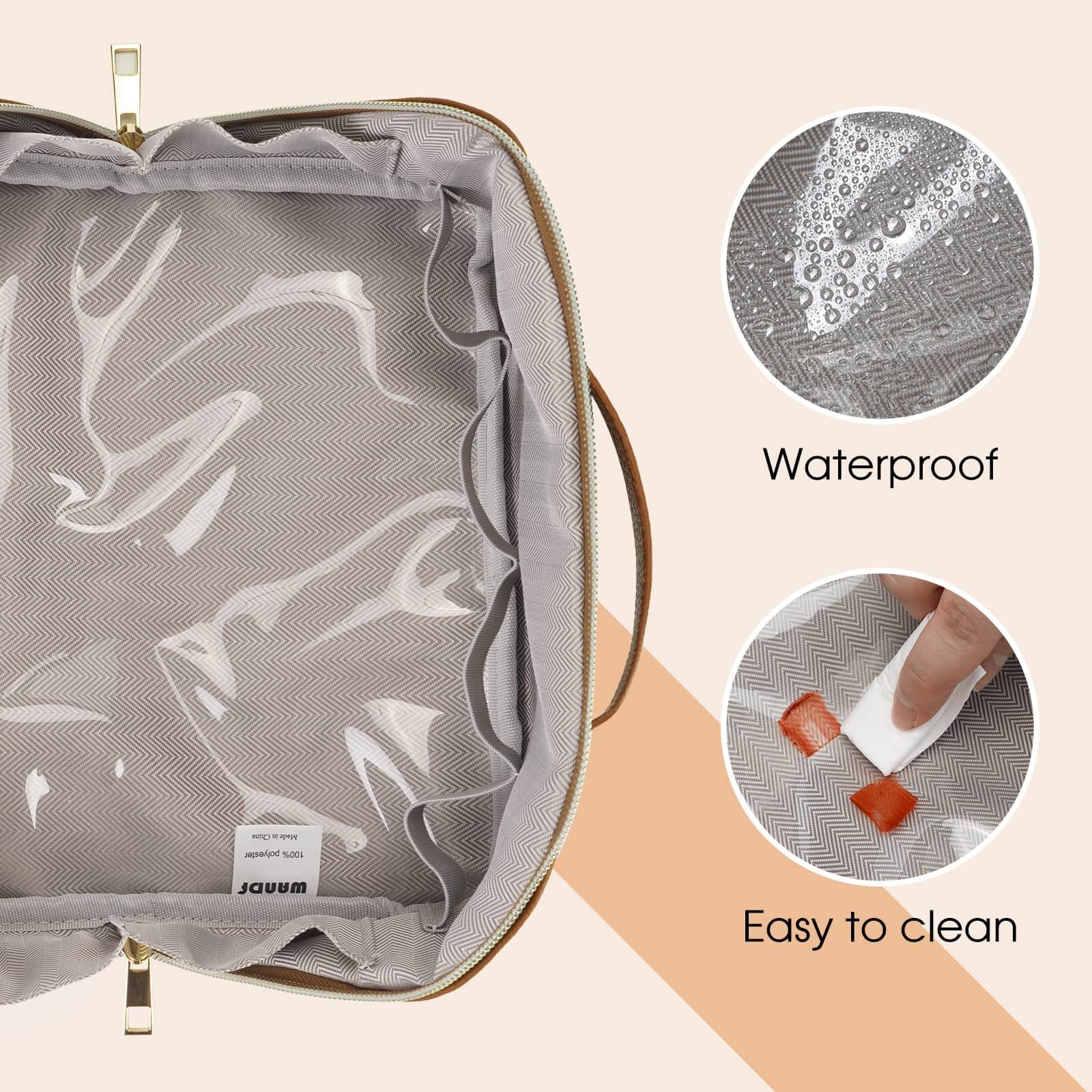 wandf - Venta al por mayor Bolsa para maquillaje - Bolsa de maquillaje de cuero vegano plana abierta, bolsa cosmética con cremallera6