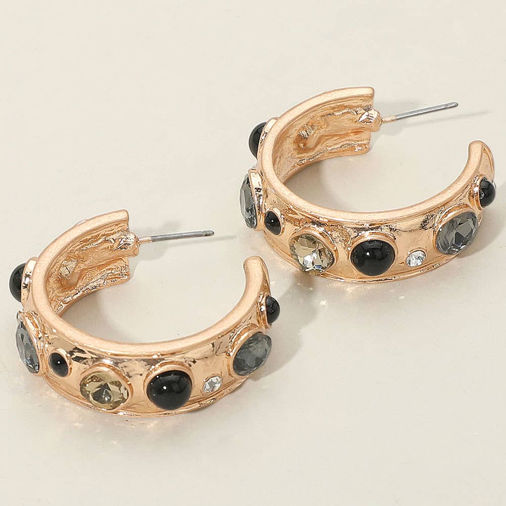 Sensibling Corp. - Wholesale Hoop Earrings - Mixed Stone Pearl Embellished Hoop Earrings2