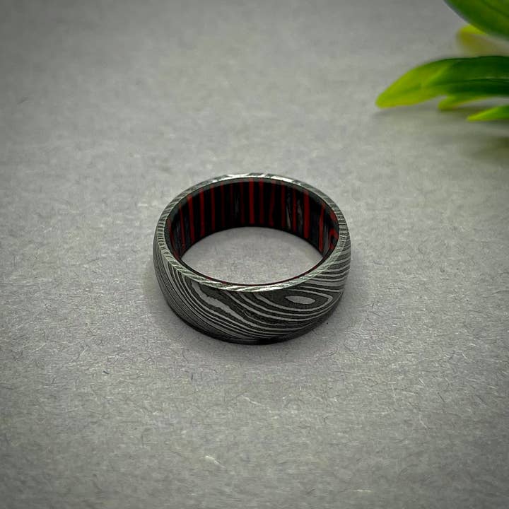 RustyStudioUSA - Vente Alliances/bagues de mariage - Bague en acier de Damas largeur personnalisée Bague en Damas torsadé Bois d'acajou Bague de mariage pour homme Bague de fiançailles pour homme Bague pour homme4