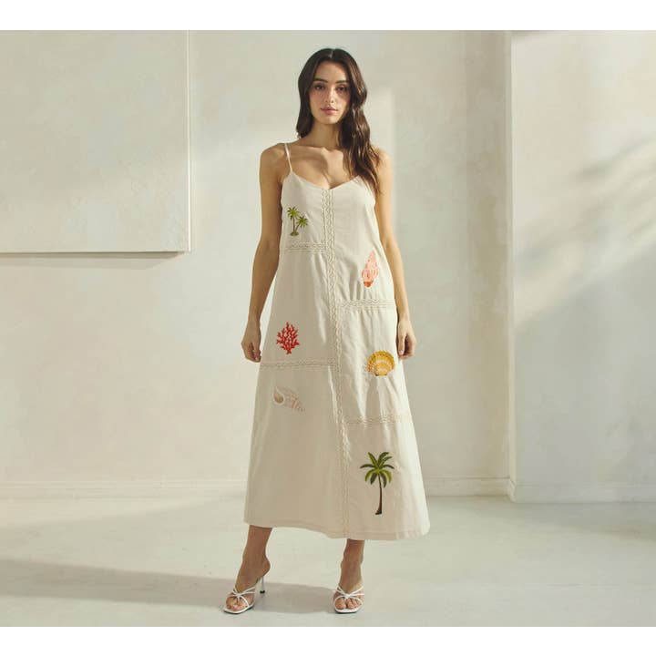 Sand Tropical Embroidered Maxi Dress for wholesale on Faire