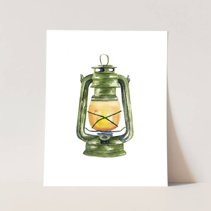 Impressão de Arte de Campismo | Lanterna Vintage Arte de Parede de Campismo & Cabana por atacado de Watercolor Wednesday