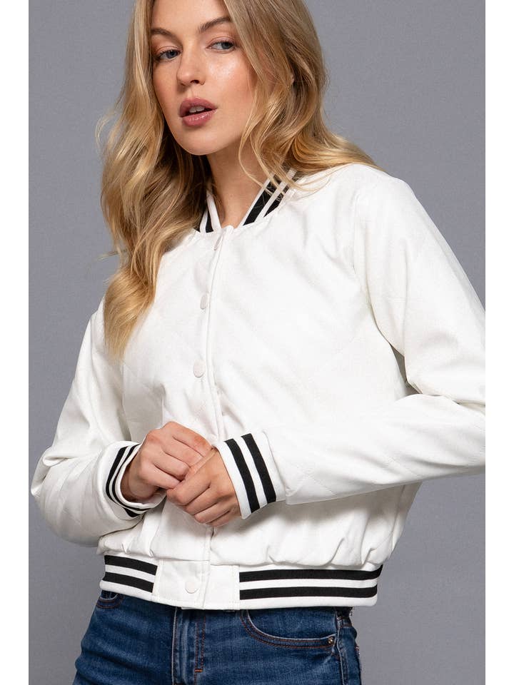 Active Basic | Active USA – Engroshandel Bomberjakke - Dame – Langærmet quiltet bomberjakke i kunstlæder (PU)