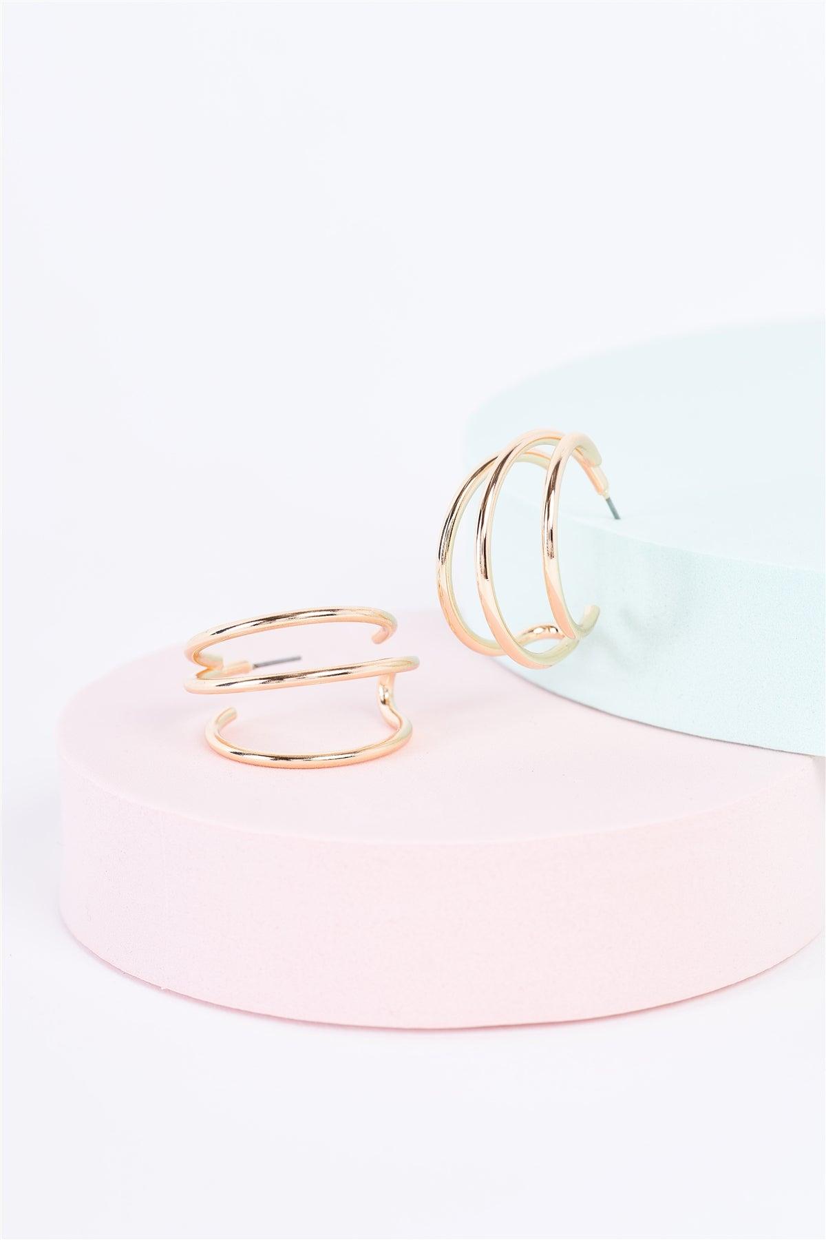 Gold Triple Thin Huggie Hoops Earrings for wholesale on Faire0