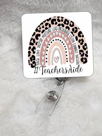 Rainbow, BOHO Teacher's Aide Sublimated Badge Reel for wholesale by Glitter and Glue 4 You