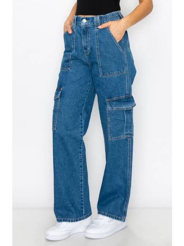 BLUE AGE – calças de ganga - Mulher por atacado – Calça Cargo Jeans para Jovens Patinadoras3