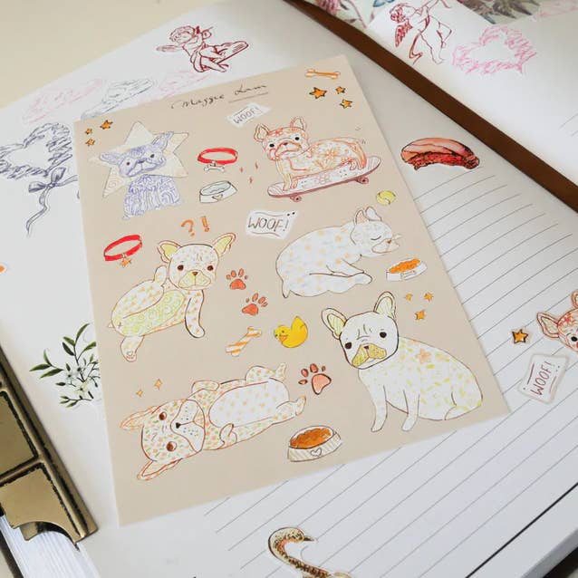 Charmante Bulldoggen Papieraufkleberbögen für den Großhandel von Buttercup & Ink