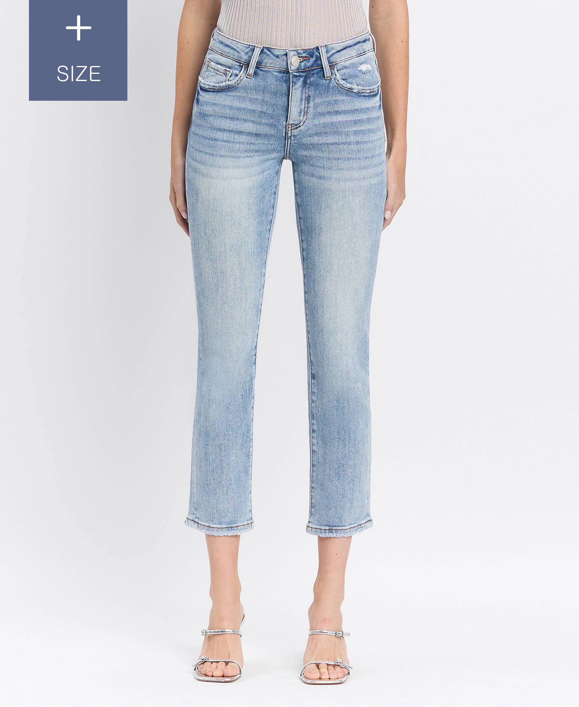 fordele PLUS SIZE MID RISE CROP SLIM STRAIGHT JEANS LV1079-P for engroshandel på Faire0