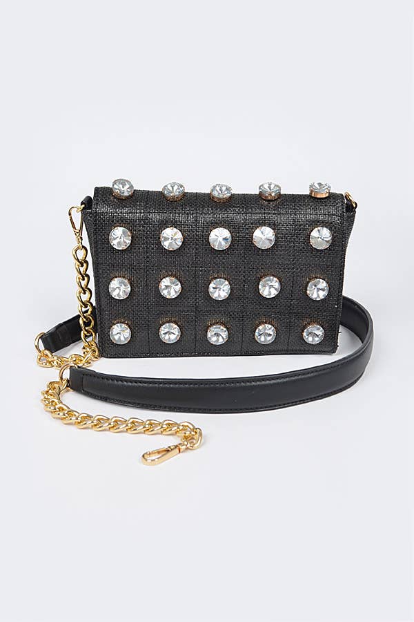 Shop Neighbors - Wholesale Crossbody Bag - Women's - Linen Crossbody Bag W/Big Rhinestone1