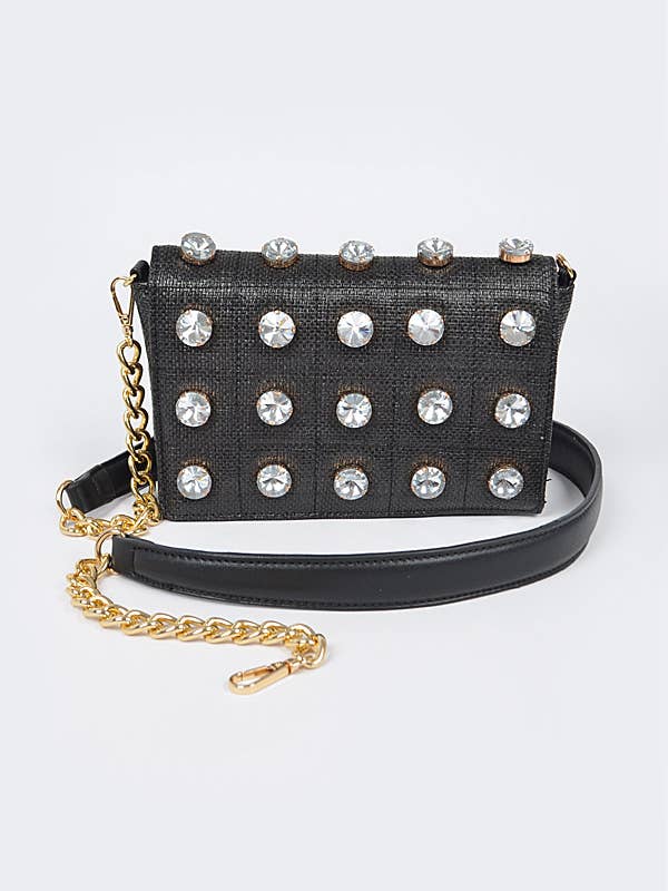 Linnen crossbody tas met grote strass voor wholesale door Shop Neighbors