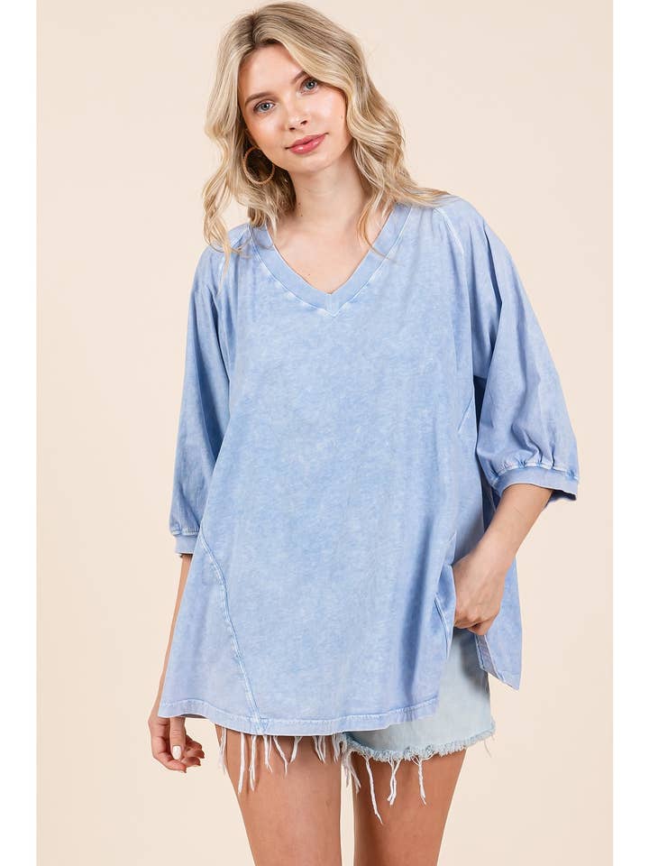 MINERAL WASH RAGLAN-TOP MET A-LIJN EN RELAXTE PASVORM voor wholesale door mittoshop