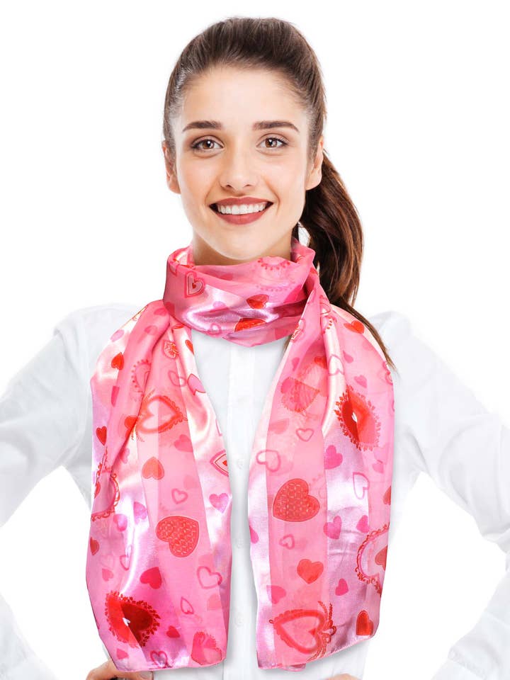 V-Days Heart Theme Scarf - Silk Feeling Scarf for wholesale by Cube Enterprise