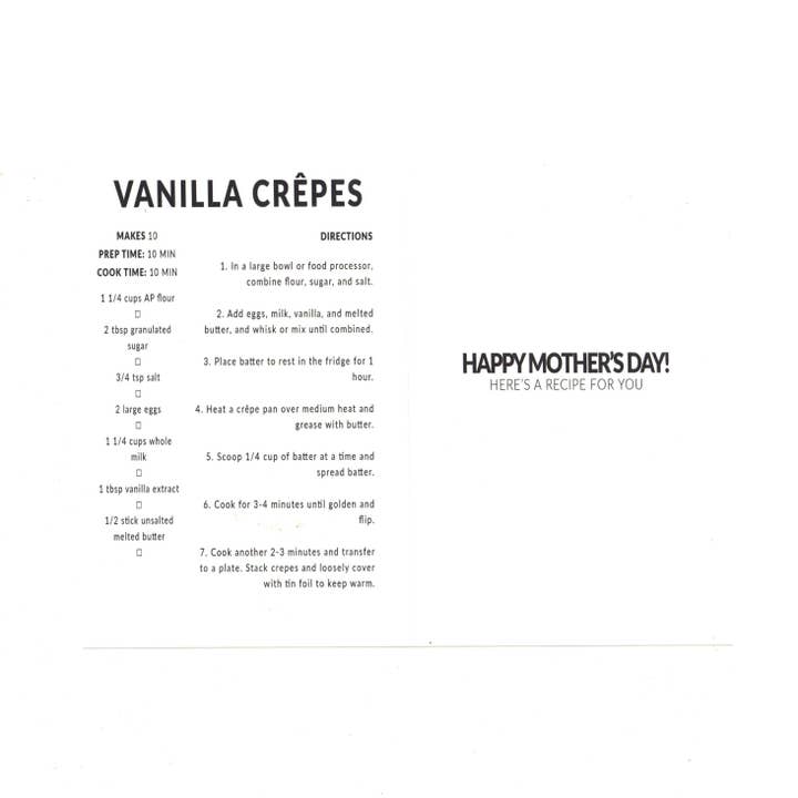 Happy Cooking Cards - Wholesale Mother's Day Card - Vanilla Crepes Card1