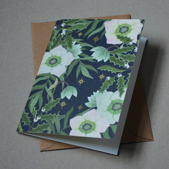 Hellebore Rose Winter Foliage Greetings Card for wholesale by Elle Morse