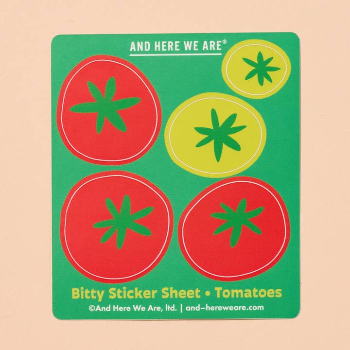 Tomato Bitty Vinyl Sticker Sheet - Made in USA - Foodie, Vegetable, Garden, Cooking - Stocking stuffer, Holiday, Gift Guide for wholesale by And Here We Are