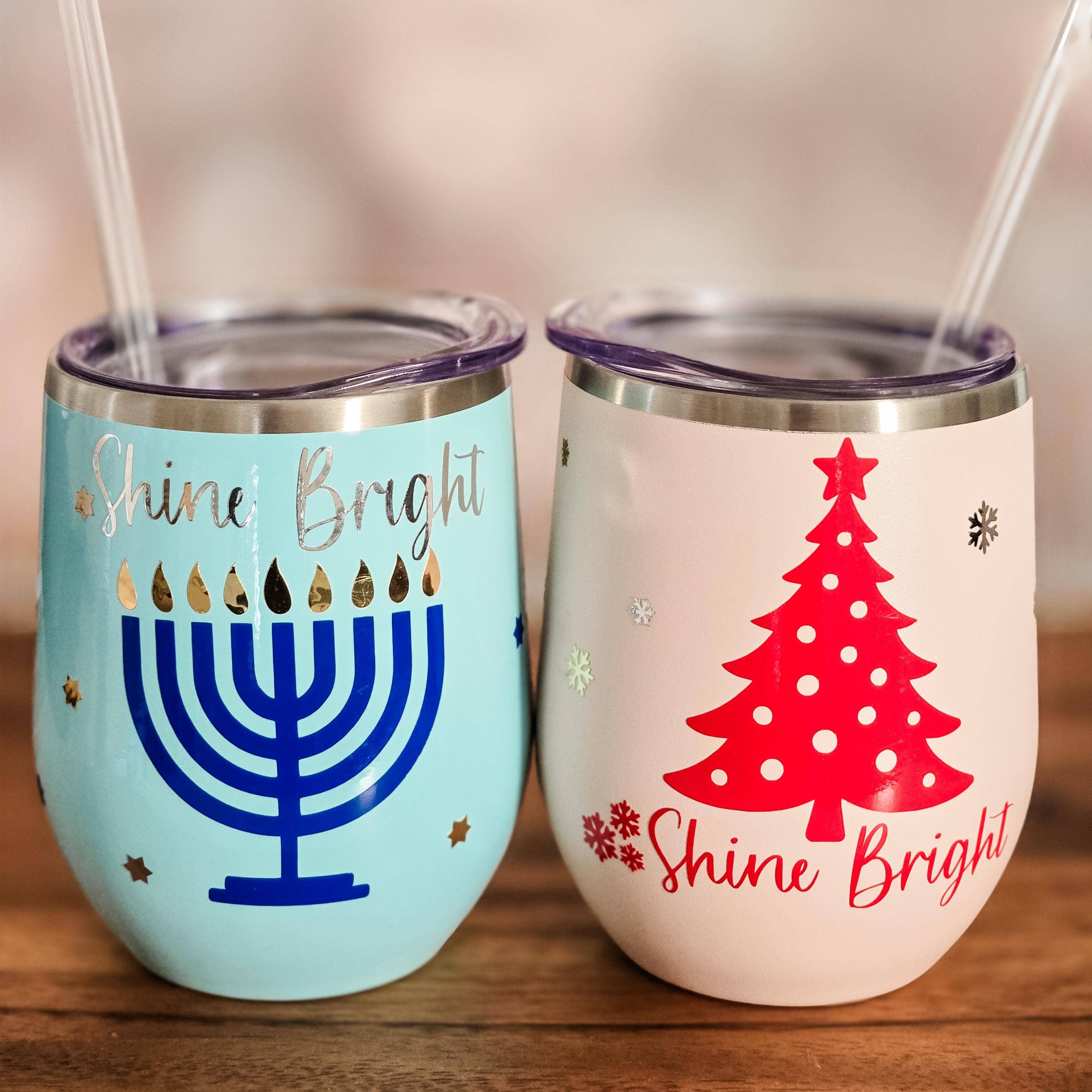 Salt Sparkle Shalom - Wholesale Insulated Mug/Tumbler - Shine Bright Chanukah or Chrismukkah Wine Tumblers1