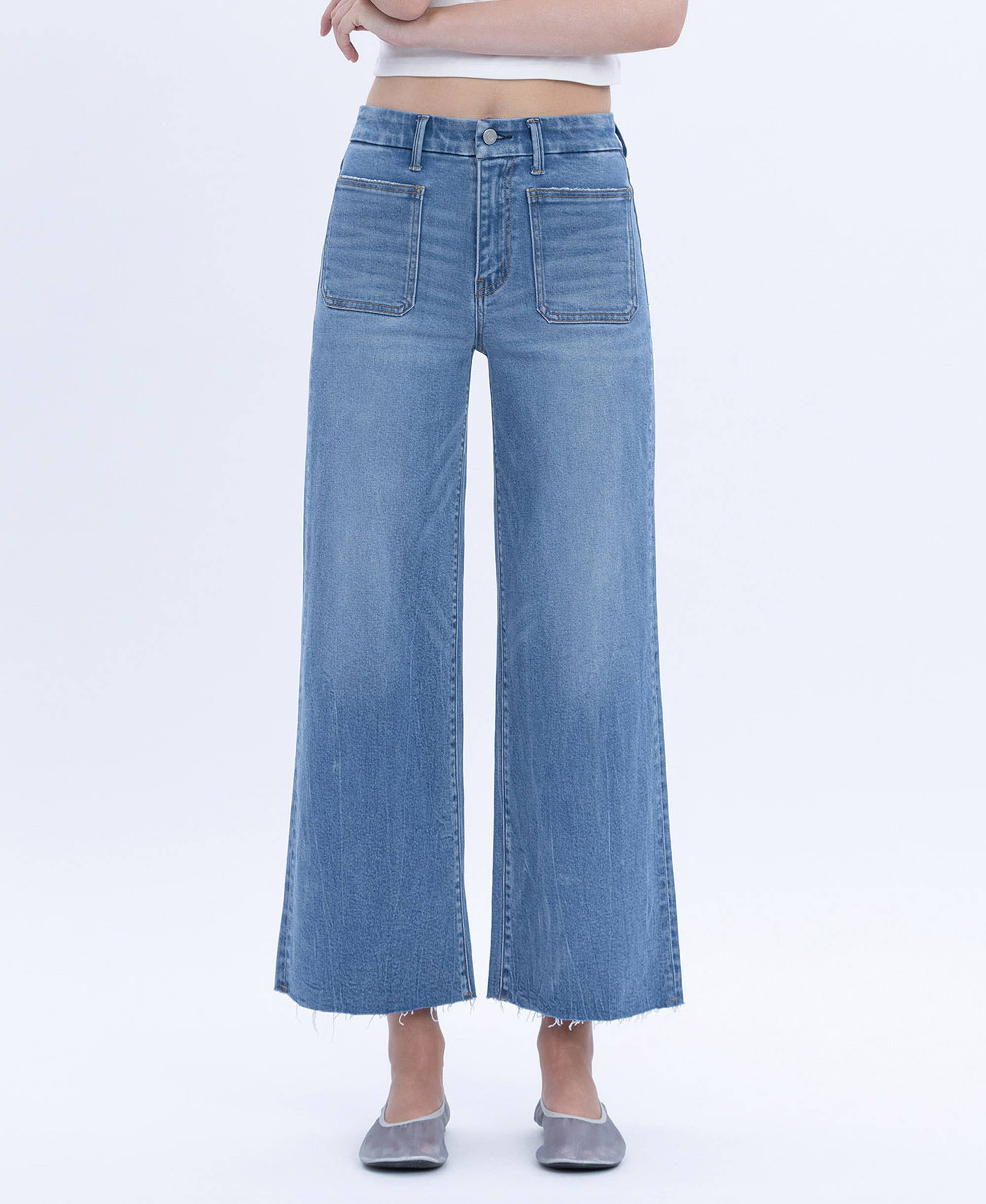 SERENE PROMISE HIGH RISE COMFORT WAISTBAND CROP WIDE JEANS T6947 for wholesale on Faire0