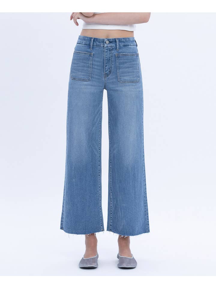 SERENE PROMISE HIGH RISE COMFORT WAISTBAND CROP WIDE JEANS T6947 for wholesale on Faire