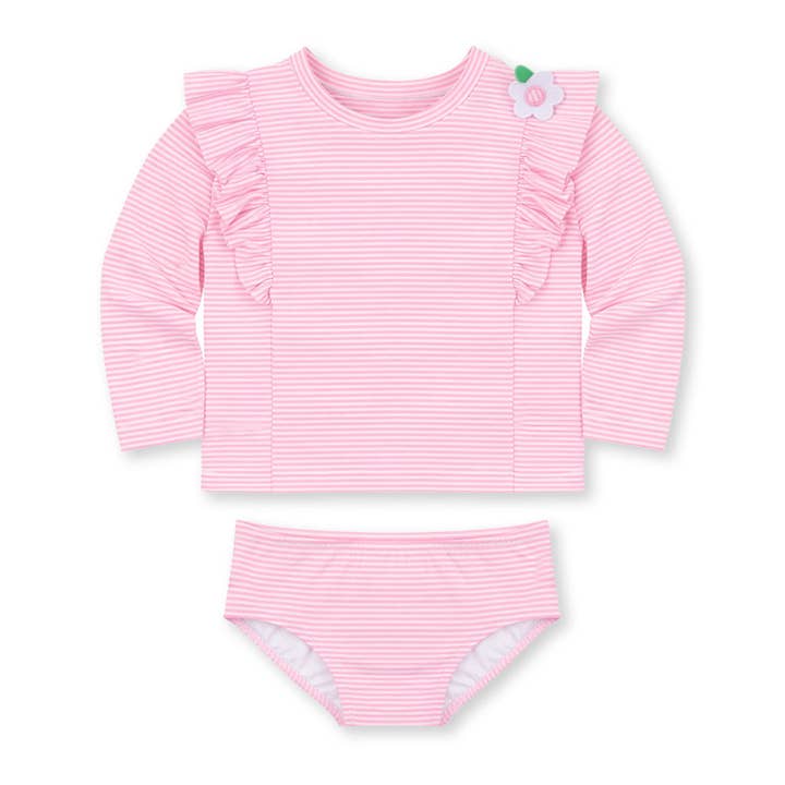 Stripe Seersucker Rashguard Swimsuit With Flower for wholesale by Florence Eiseman