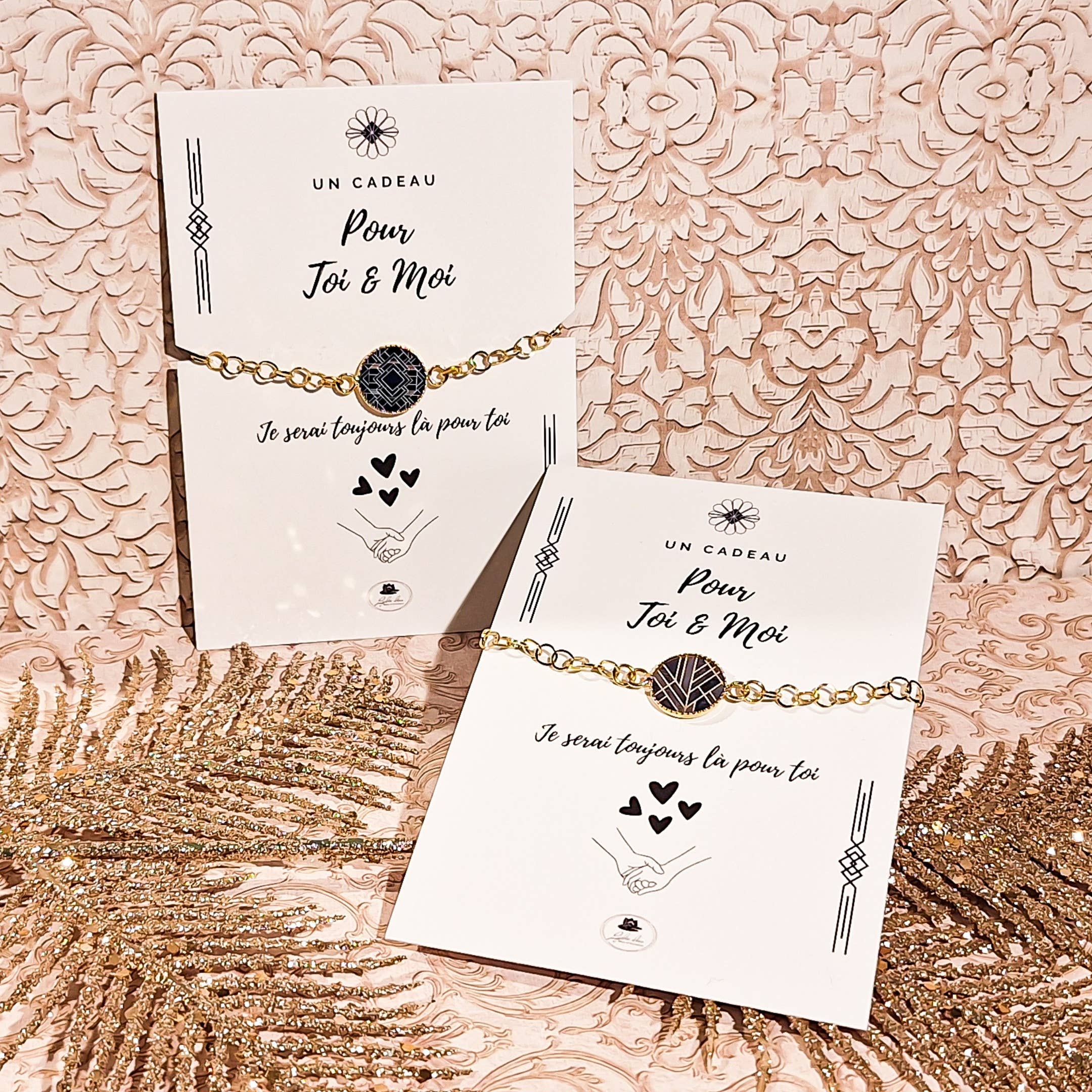 Lydée Déco – wholesale Charm/dangle bracelet – 2 duo flower or art deco bracelets with adjustable chain0