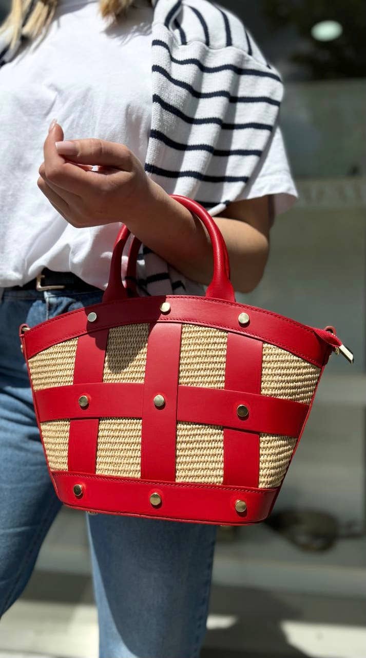 JIJOU CAPRI - Wholesale Crossbody Bag - Women's - Cecile Leather & Raffia Studded Crossbody Bag JIJOU CAPRI0