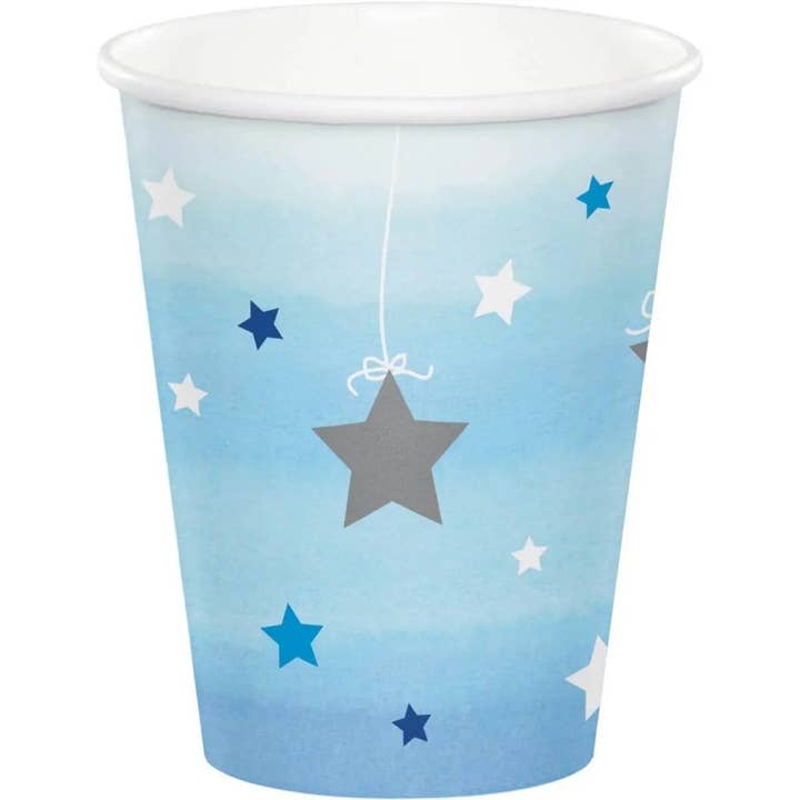 Party Expo, LLC - Vente Gobelets jetables - One Little Star Boy - Gobelets en papier Twinkle Twinkle Little Star de 9 oz (8 carats)