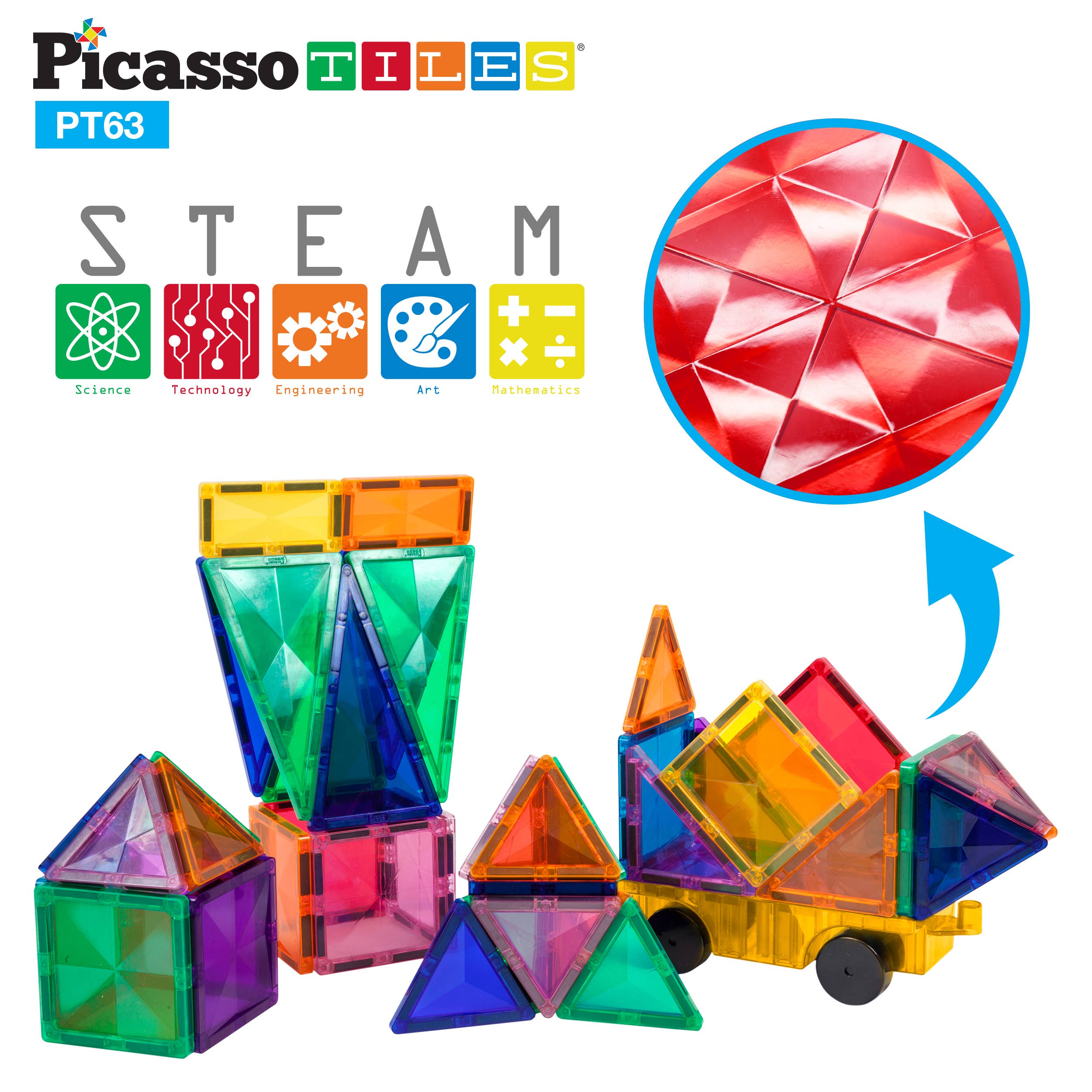 PicassoTiles - Wholesale Building Set - Kids - PicassoTiles 63pc Magnetic Tile Building Set2