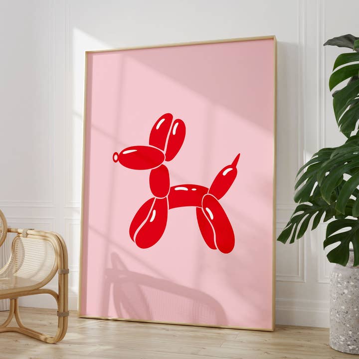 Red Balloon Dog Poster Print for wholesale by House of Binky