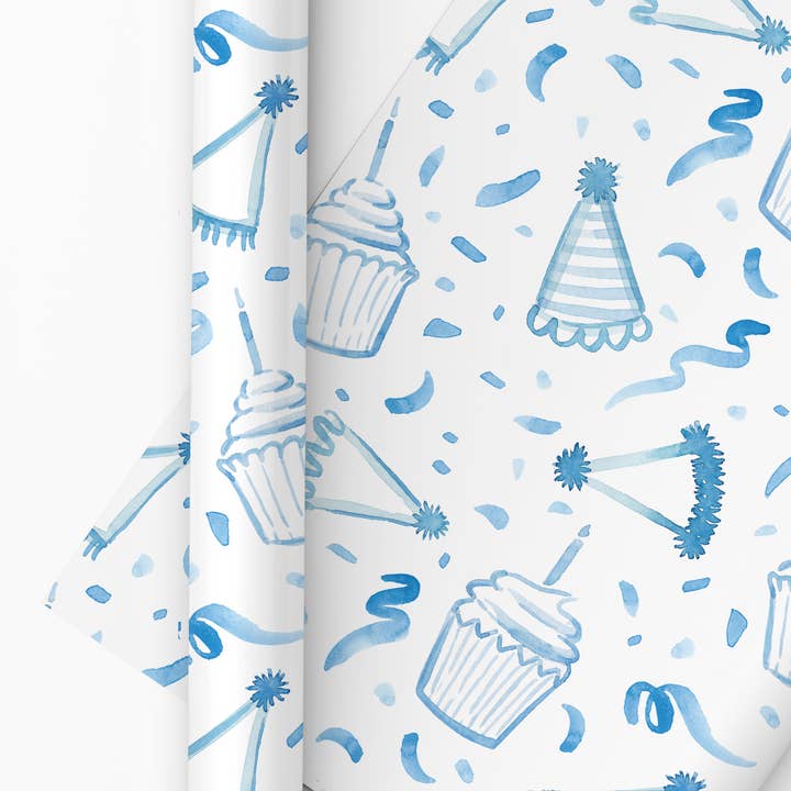 Birthday Blue Gift Wrap Sheets for wholesale by Ellen Davis Creative