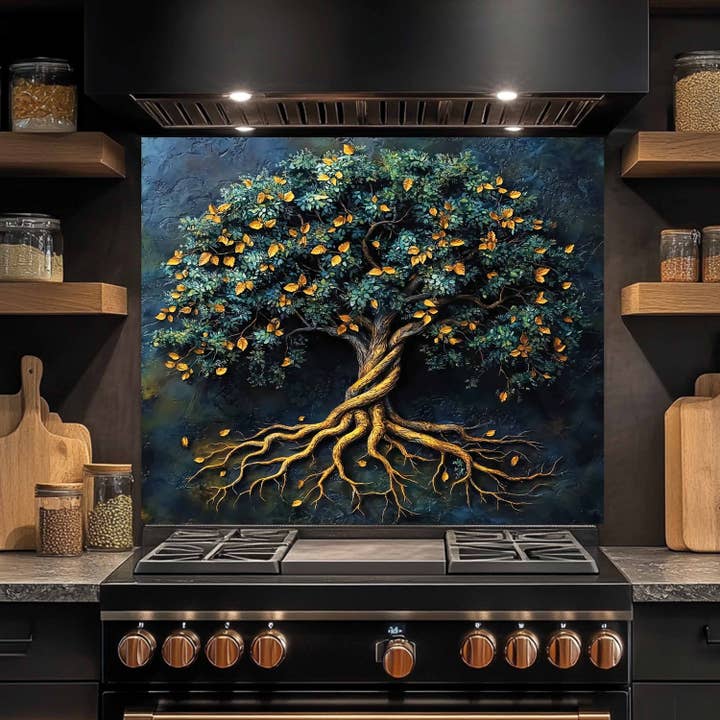 Küchenrückwand Goldene Wurzeln – Spritzschutz aus gehärtetem Glas für Küchenwände für den Großhandel von Glass Kitchen Backsplash
