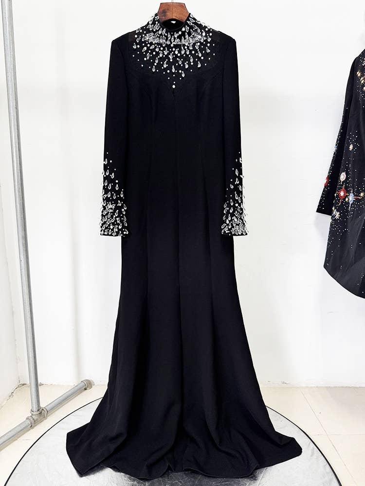 Negro Vestido de noche largo de lujo con pedrería a mano DR860Y 2026 de venta al por mayor en Faire0