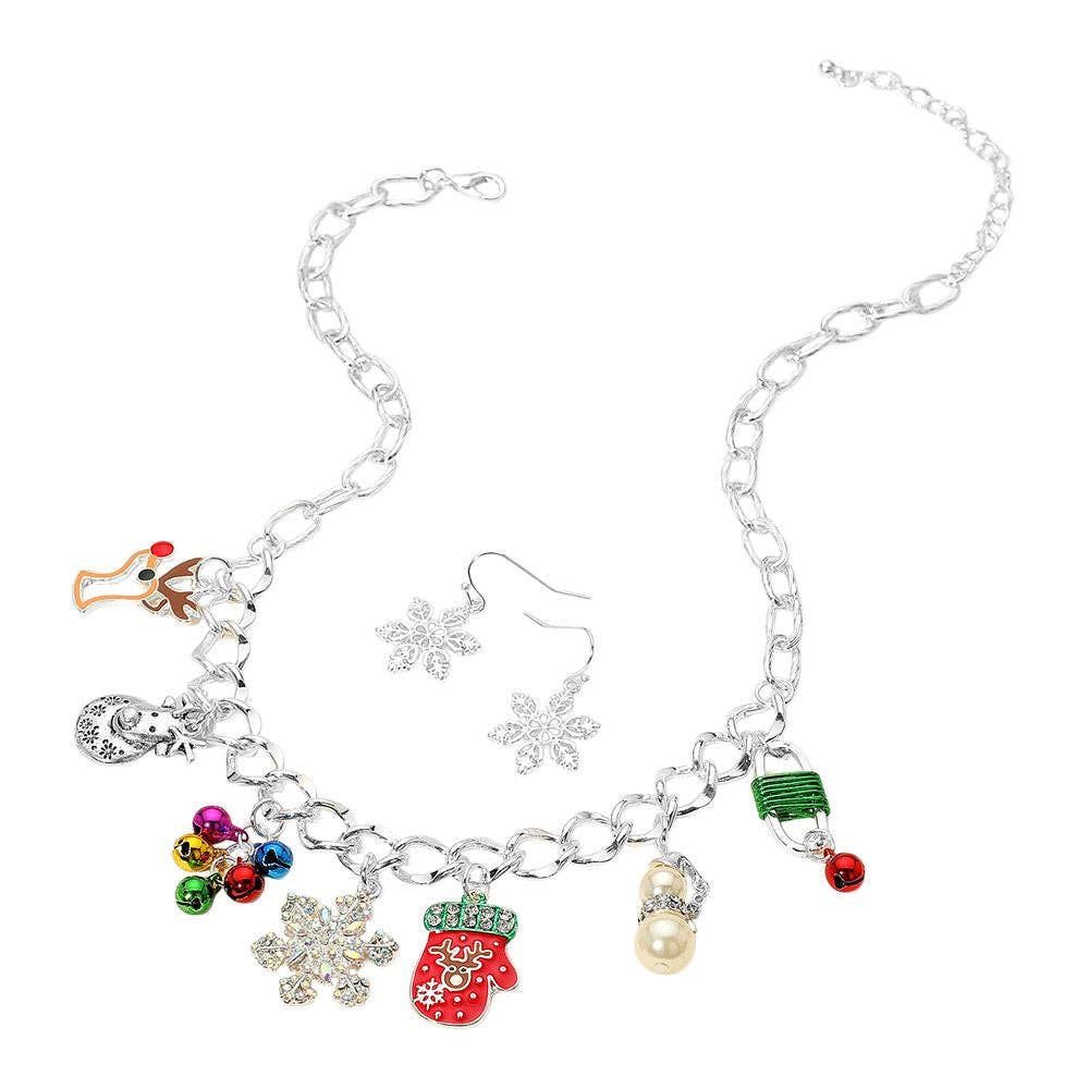 Madeline Love - Wholesale Pendant/Charm Necklace - Christmas Mitten Reindeer Pearl Snowflake Charm Station Necklace1