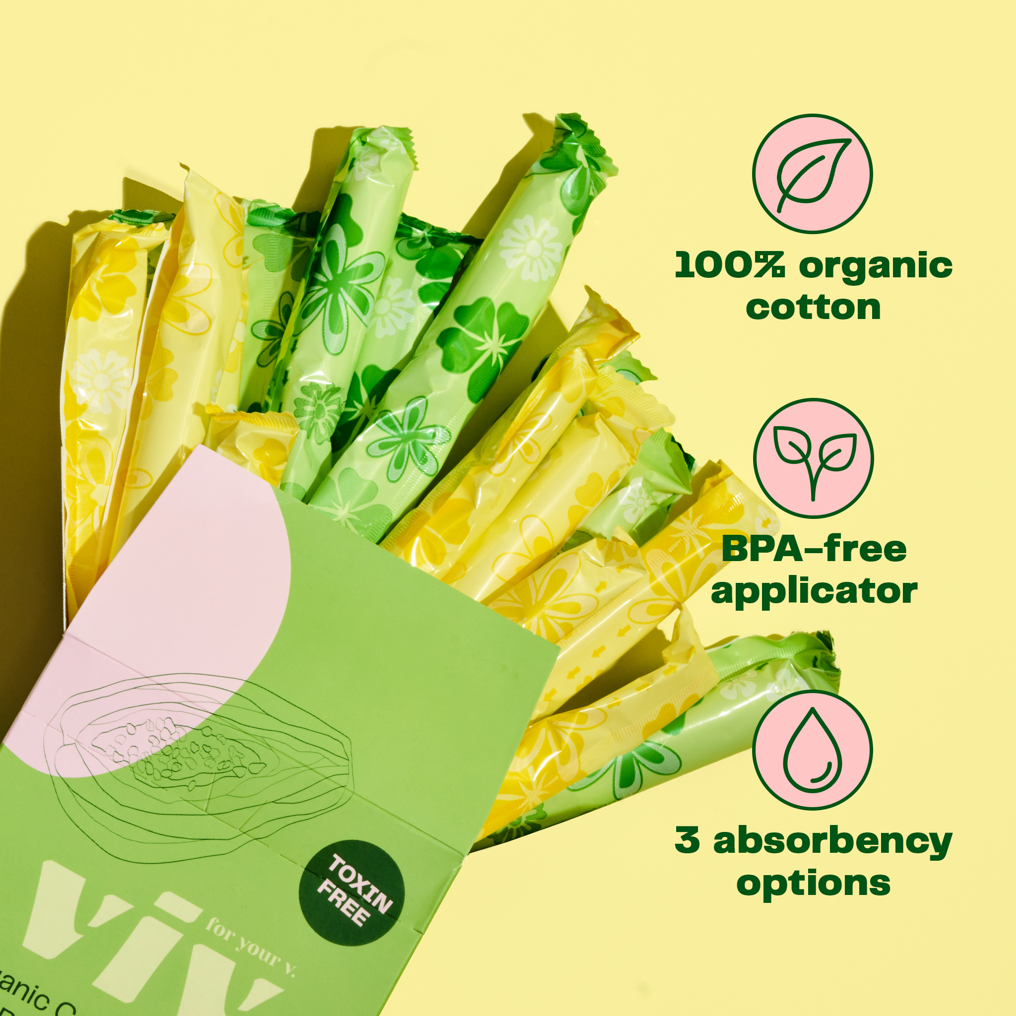 Viv for your V - Wholesale Tampon - Viv Organic Cotton Tampons - 100% Toxin-Free, BPA-Free3