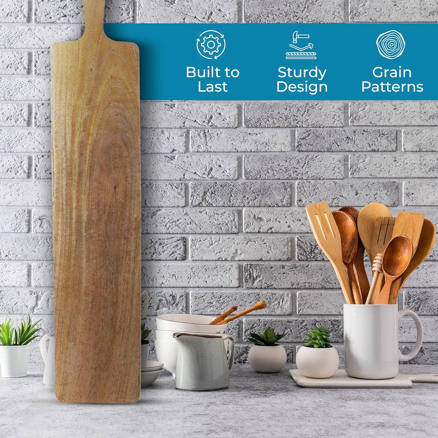 DesignStyles Home - Wholesale Cutting Board - Becki Owens Rectangle Shape Mango Wood Cutting Board with Handle4