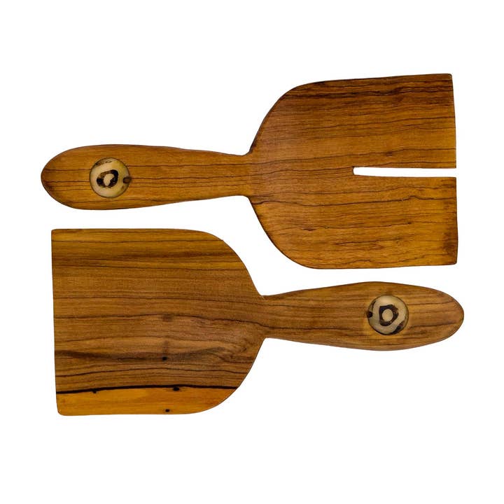 Global Crafts - Wholesale Serving Utensil - Paddle Olive Wood Serving Set with Batik bone Accent2