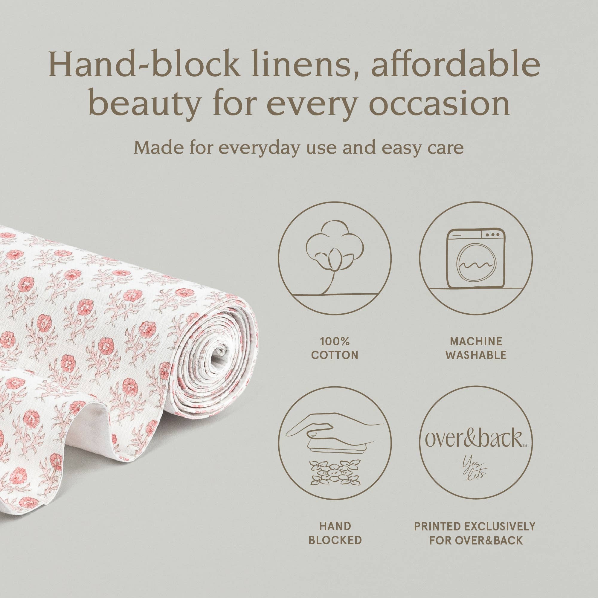 over&back - Wholesale Table Runner -  Hand-Blocked Table Runner Floral Patterns 18x10832